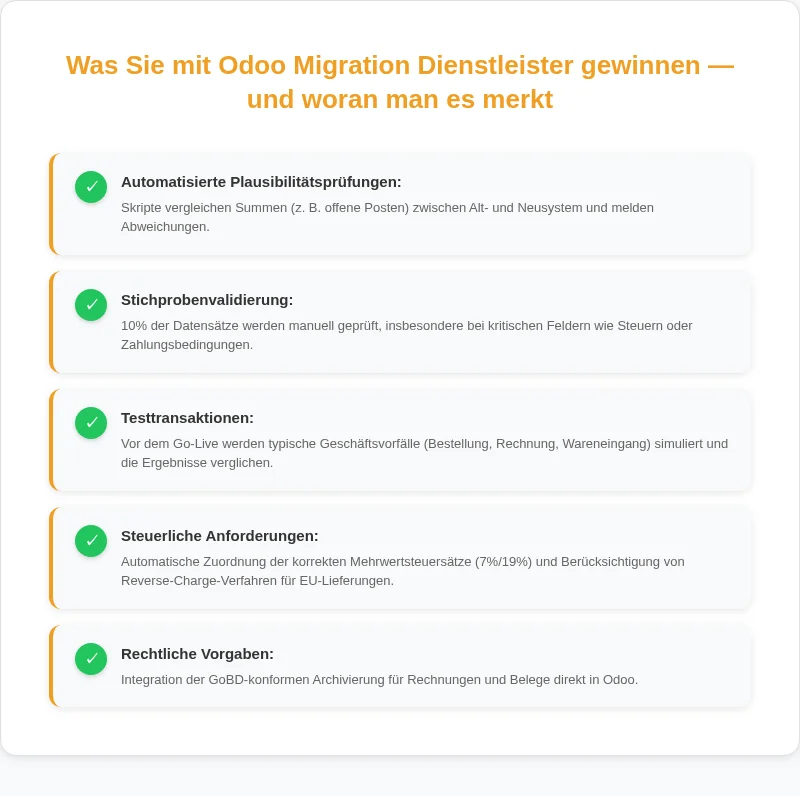 Infografik: Was Sie mit Odoo Migration Dienstleister gewinnen, und woran man es merkt