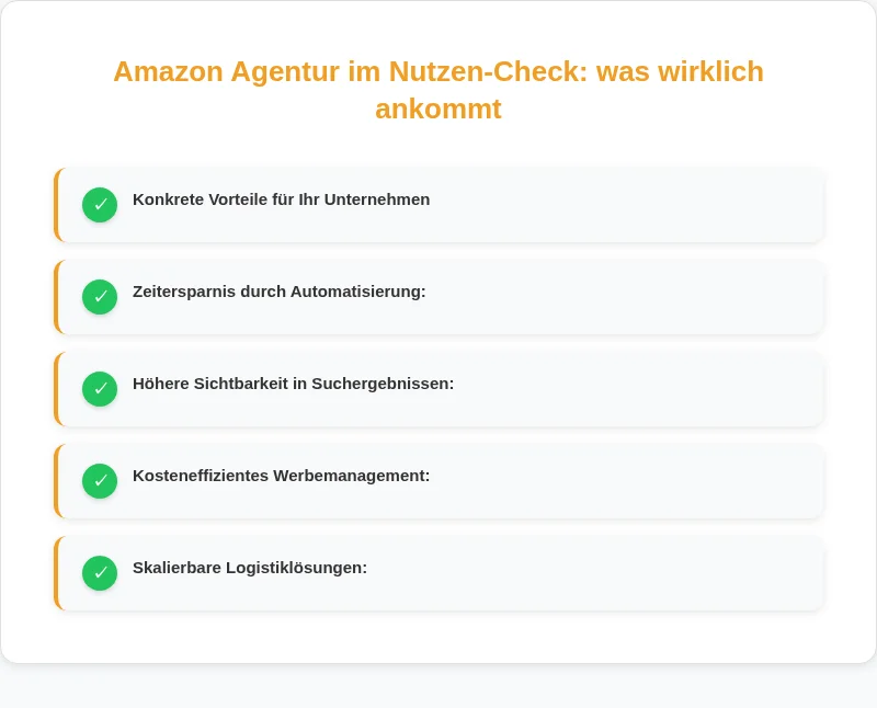 Infografik: Amazon Agentur im Nutzen-Check: was wirklich ankommt