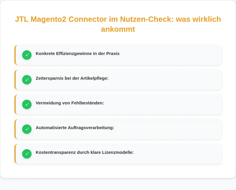 Infografik: JTL Magento2 Connector im Nutzen-Check: was wirklich ankommt