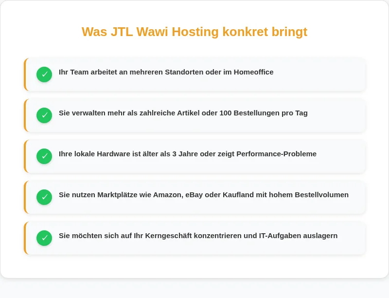 Infografik: Was JTL Wawi Hosting konkret bringt