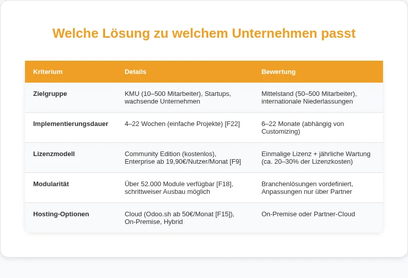 Infografik: Welche Lösung zu welchem Unternehmen passt