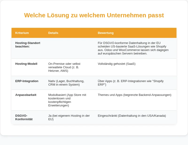 Infografik: Welche Lösung zu welchem Unternehmen passt