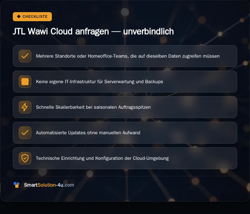 Infografik: JTL Wawi Cloud anfragen, unverbindlich