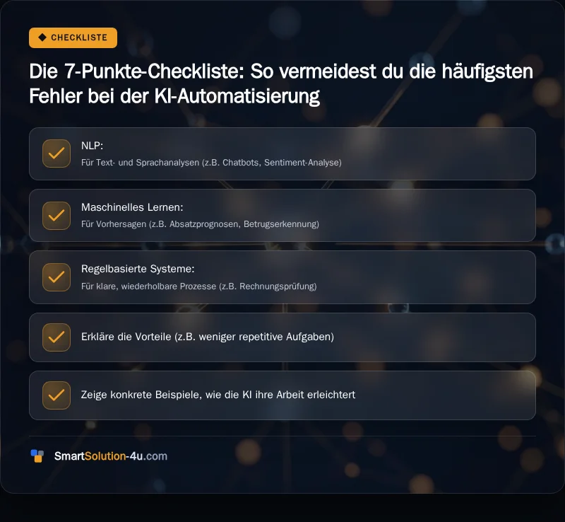 Infografik: Die 7-Punkte-Checkliste: So vermeidest du die häufigsten Fehler bei der KI-Automatisierung