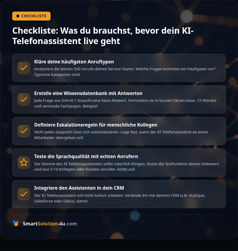Infografik: Checkliste: Was du brauchst, bevor dein KI-Telefonassistent live geht