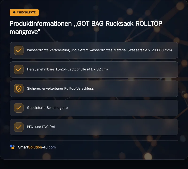 Infografik: Produktinformationen „GOT BAG Rucksack ROLLTOP mangrove“