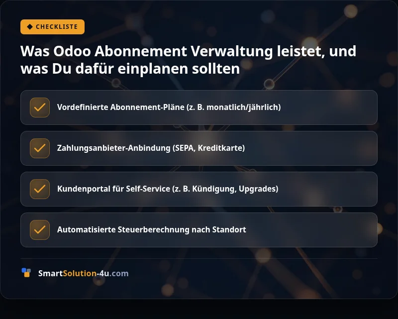 Infografik: Was Odoo Abonnement Verwaltung leistet, und was Du dafür einplanen sollten