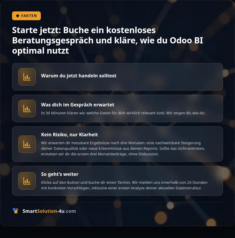 Infografik: Starte jetzt: Buche ein kostenloses Beratungsgespräch und kläre, wie du Odoo BI optimal nutzt