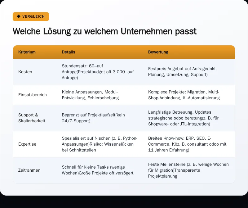Infografik: Welche Lösung zu welchem Unternehmen passt