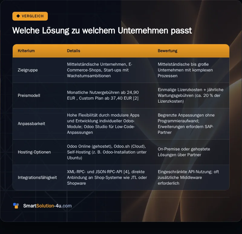 Infografik: Welche Lösung zu welchem Unternehmen passt