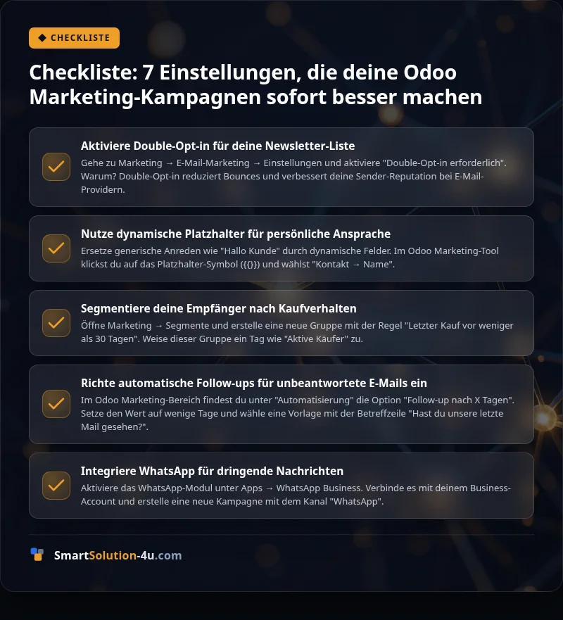 Infografik: Checkliste: 7 Einstellungen, die deine Odoo Marketing-Kampagnen sofort besser machen