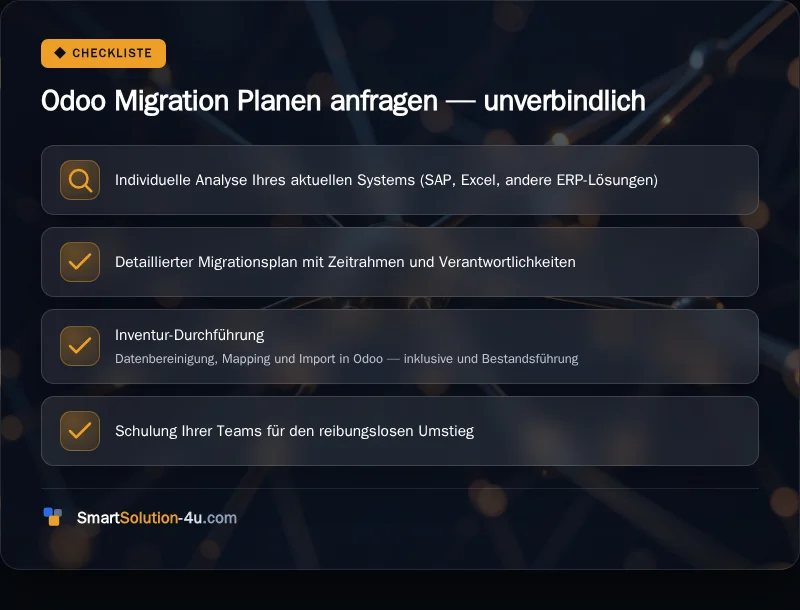 Infografik: Odoo Migration Planen anfragen, unverbindlich
