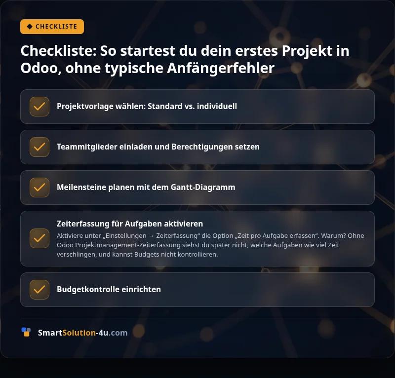 Infografik: Checkliste: So startest du dein erstes Projekt in Odoo, ohne typische Anfängerfehler