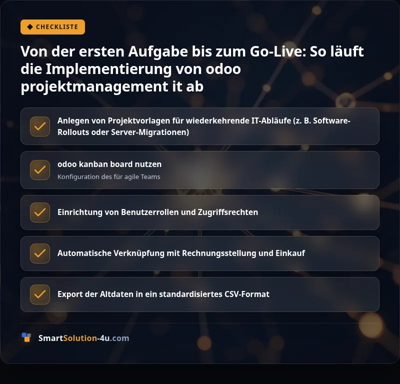 Infografik: Von der ersten Aufgabe bis zum Go-Live: So läuft die Implementierung von odoo projektmanagement it ab