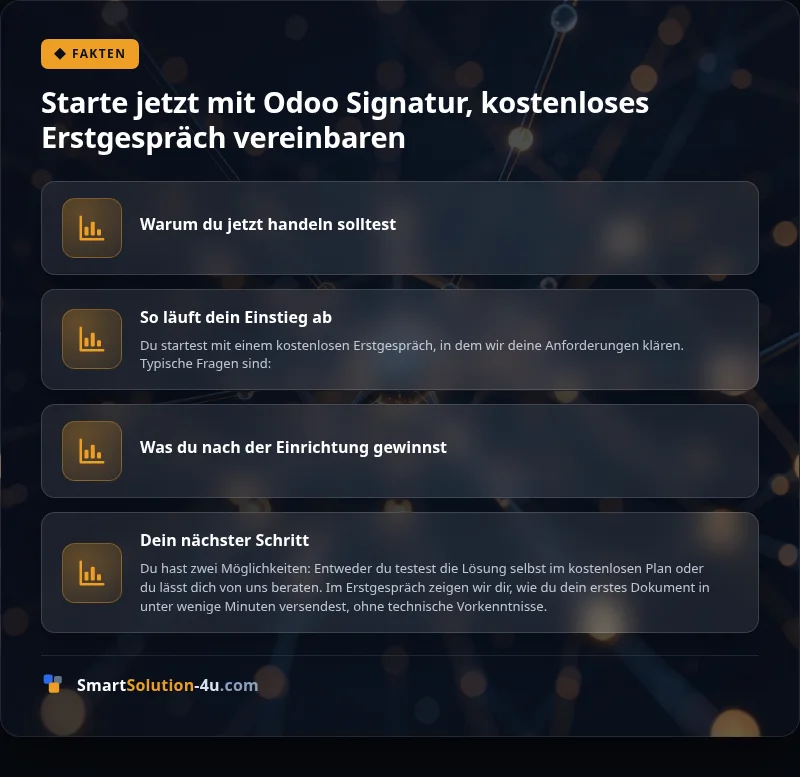 Infografik: Starte jetzt mit Odoo Signatur, kostenloses Erstgespräch vereinbaren
