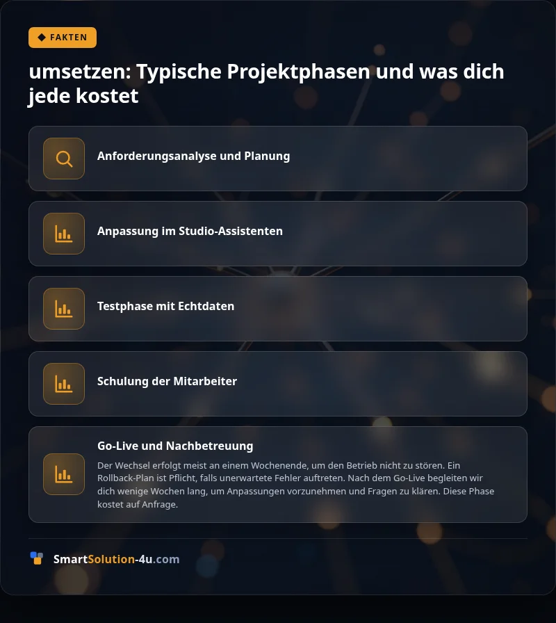 Infografik: umsetzen: Typische Projektphasen und was dich jede kostet