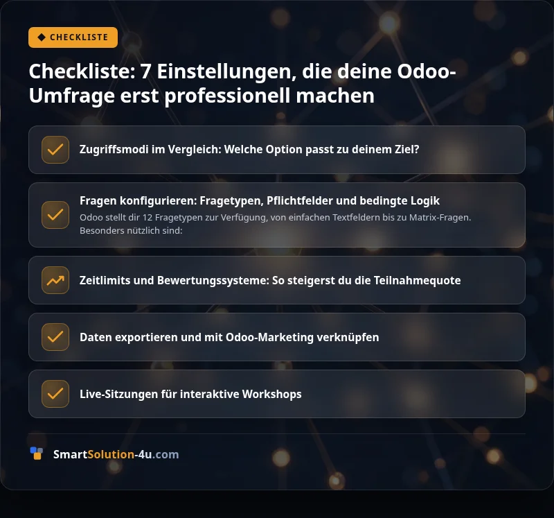 Infografik: Checkliste: 7 Einstellungen, die deine Odoo-Umfrage erst professionell machen