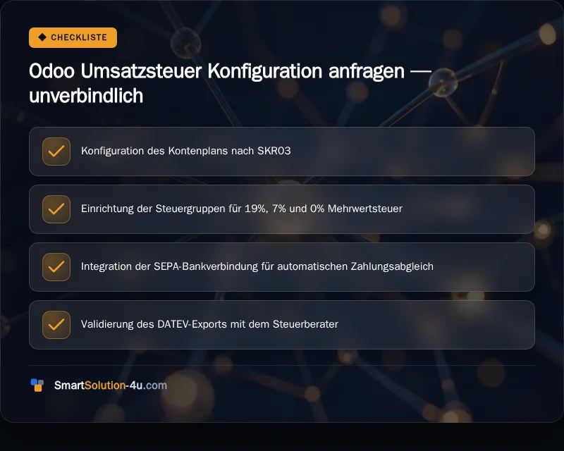 Infografik: Odoo Umsatzsteuer Konfiguration anfragen, unverbindlich