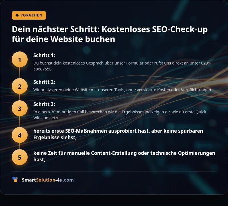 Infografik: Dein nächster Schritt: Kostenloses SEO-Check-up für deine Website buchen