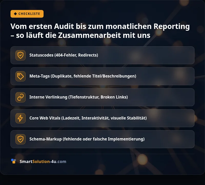 Infografik: Vom ersten Audit bis zum monatlichen Reporting – so läuft die Zusammenarbeit mit uns