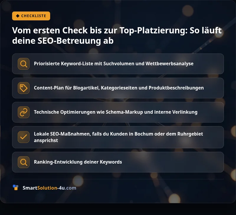 Infografik: Vom ersten Check bis zur Top-Platzierung: So läuft deine SEO-Betreuung ab