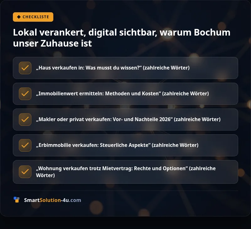 Infografik: Lokal verankert, digital sichtbar, warum Bochum unser Zuhause ist