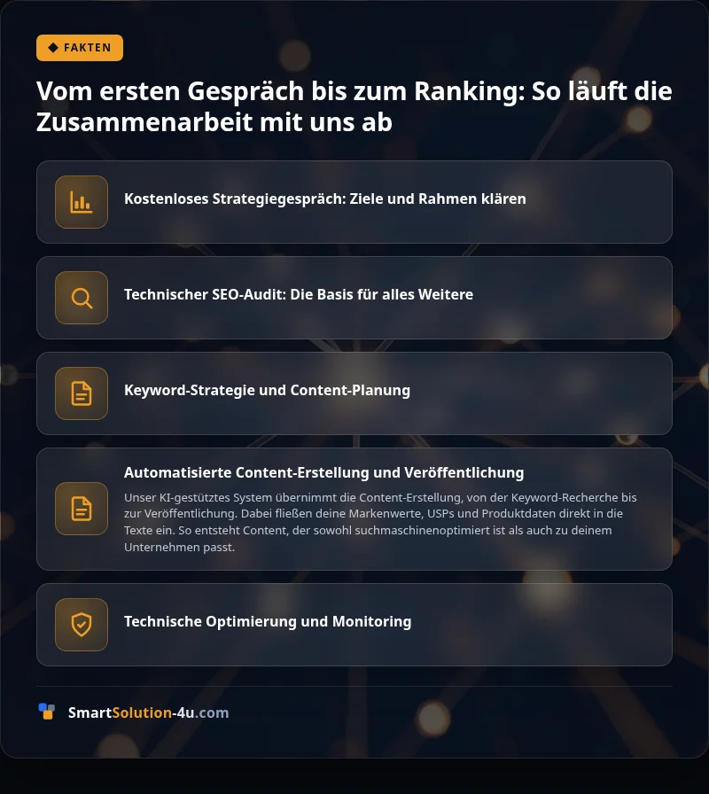 Infografik: Vom ersten Gespräch bis zum Ranking: So läuft die Zusammenarbeit mit uns ab