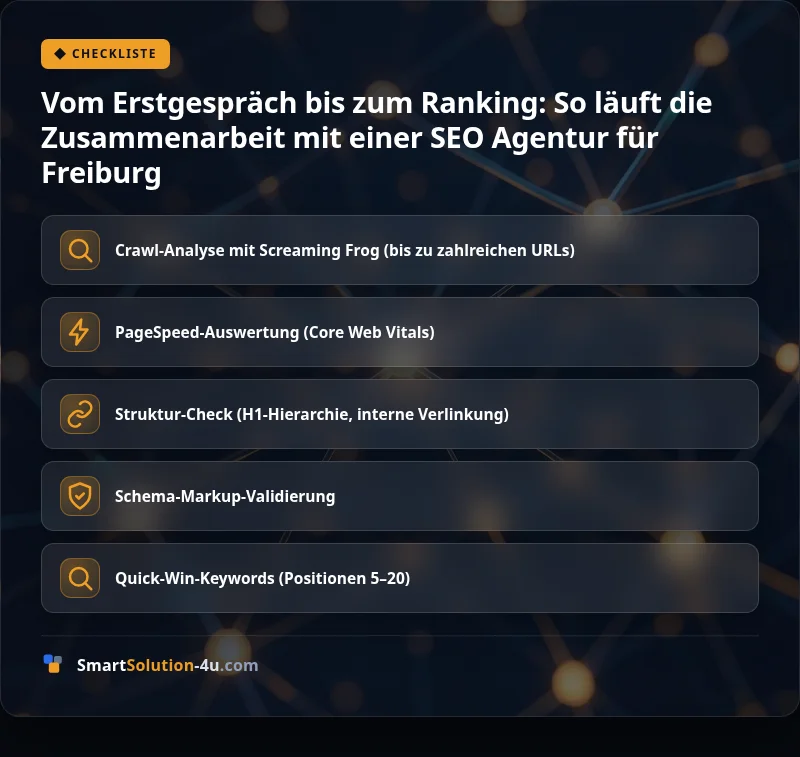 Infografik: Vom Erstgespräch bis zum Ranking: So läuft die Zusammenarbeit mit einer SEO Agentur für Freiburg