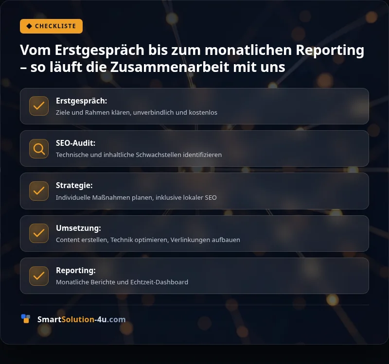 Infografik: Vom Erstgespräch bis zum monatlichen Reporting – so läuft die Zusammenarbeit mit uns