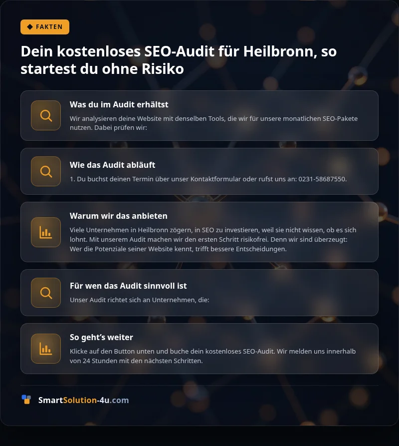 Infografik: Dein kostenloses SEO-Audit für Heilbronn, so startest du ohne Risiko