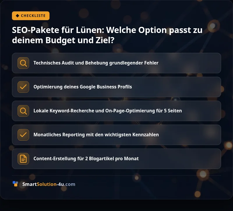 Infografik: SEO-Pakete für Lünen: Welche Option passt zu deinem Budget und Ziel?