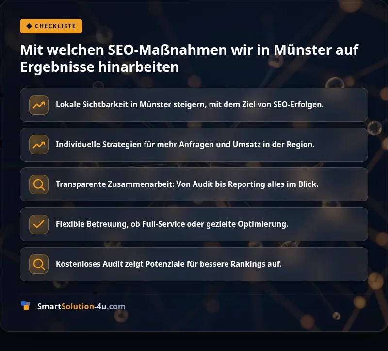 Infografik: Mit welchen SEO-Maßnahmen wir in Münster auf Ergebnisse hinarbeiten