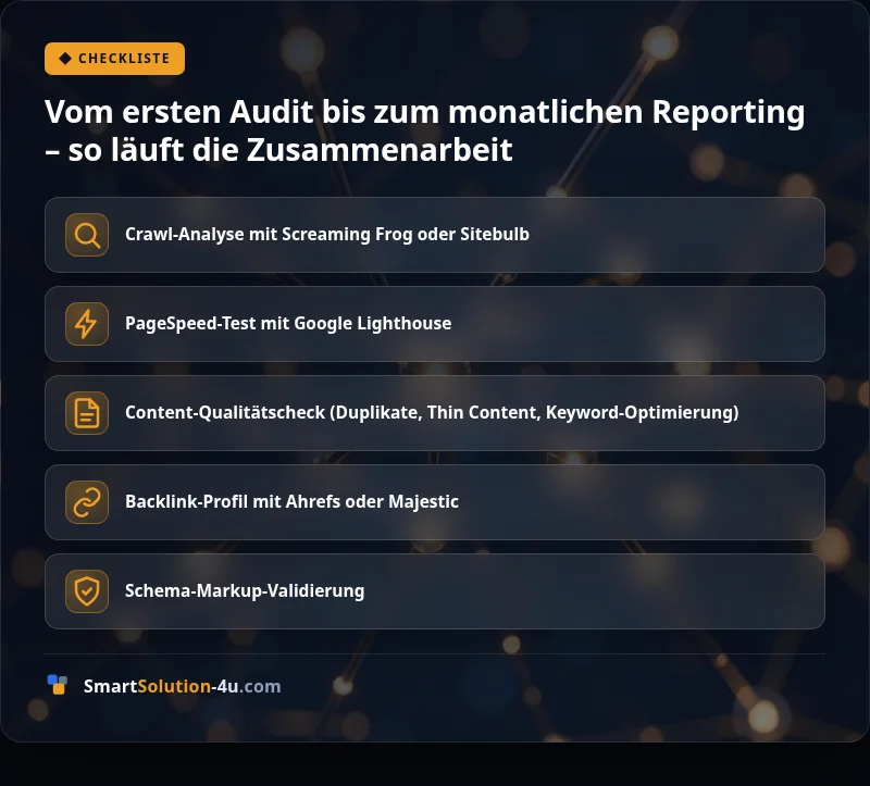 Infografik: Vom ersten Audit bis zum monatlichen Reporting – so läuft die Zusammenarbeit
