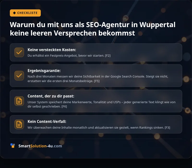 Infografik: Warum du mit uns als SEO-Agentur in Wuppertal keine leeren Versprechen bekommst