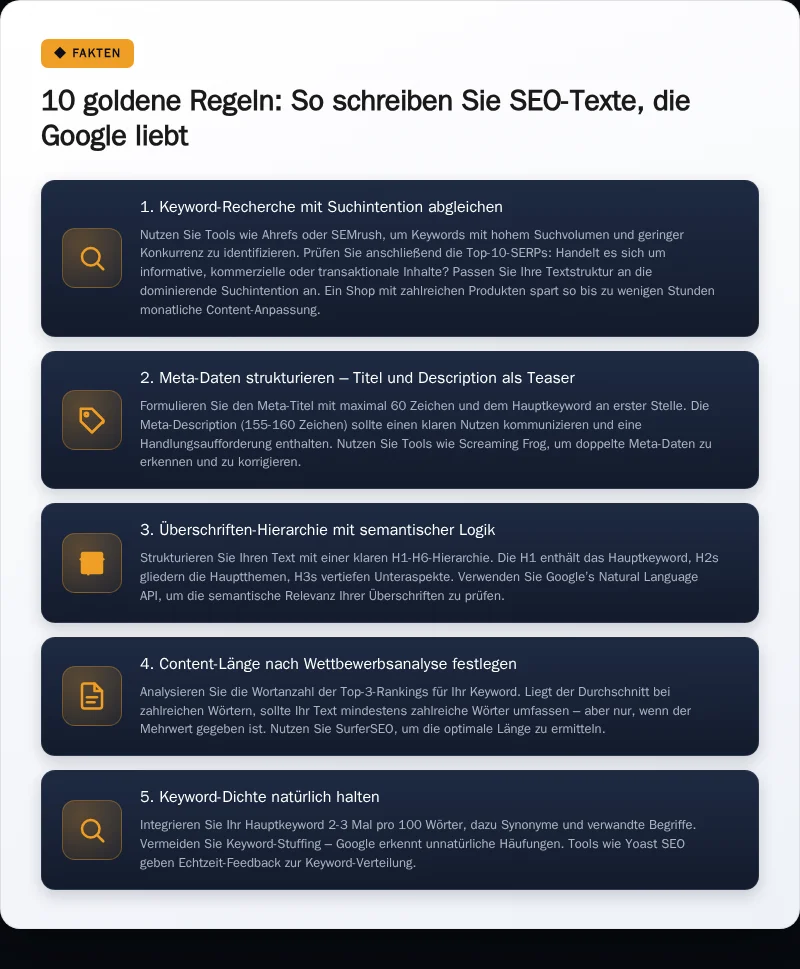 Infografik: SEO-Texte schreiben: Schritt-für-Schritt-Anleitung mit Beispielen