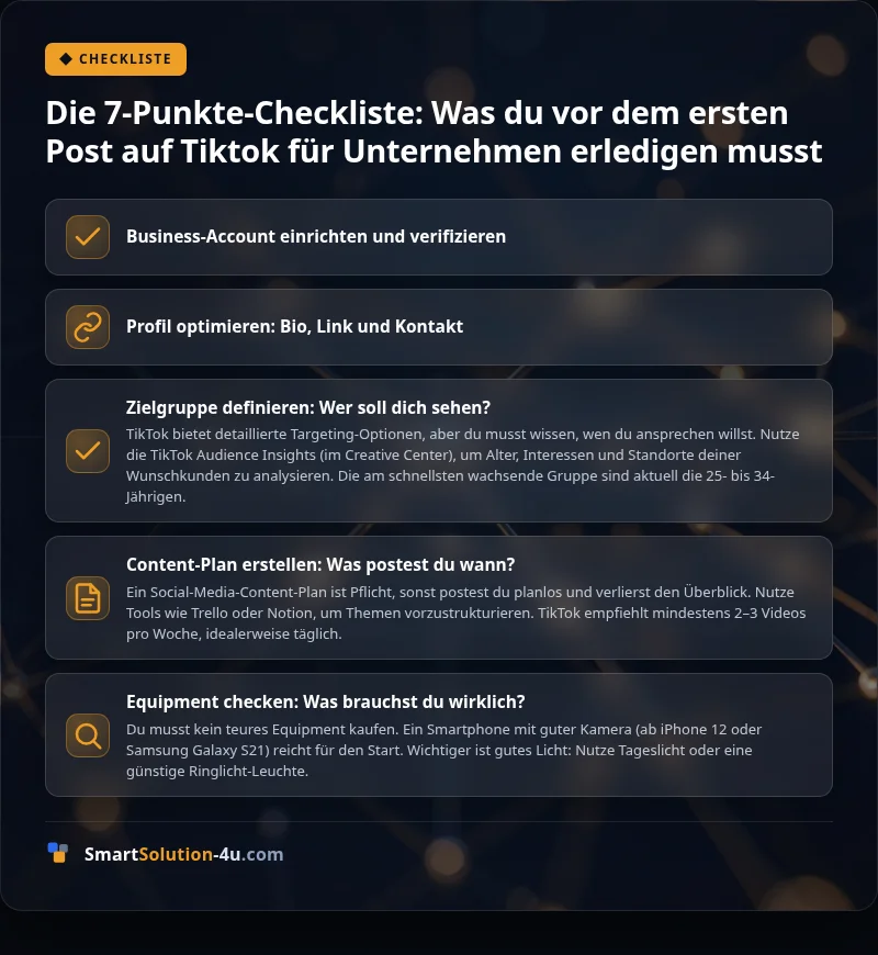 Infografik: Die 7-Punkte-Checkliste: Was du vor dem ersten Post auf Tiktok für Unternehmen erledigen musst