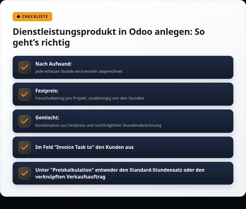 Infografik: Schritt-für-Schritt: Odoo Projektstunden abrechnen in 5 Minuten einrichten